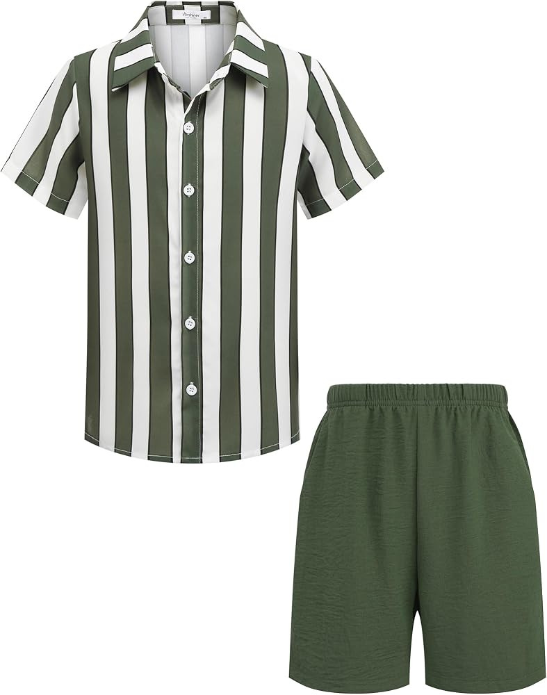 Arshiner Boys 2 Piece Outfits Hawaiian Shorts Sets Button Down Shirt and Shorts Summer Beach Clot... | Amazon (US)