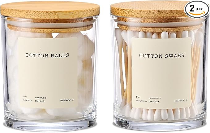 MaisoNovo Qtip Holder Bathroom Set – Airtight Q tip and Cotton Round Holder with Lid to Store C... | Amazon (US)