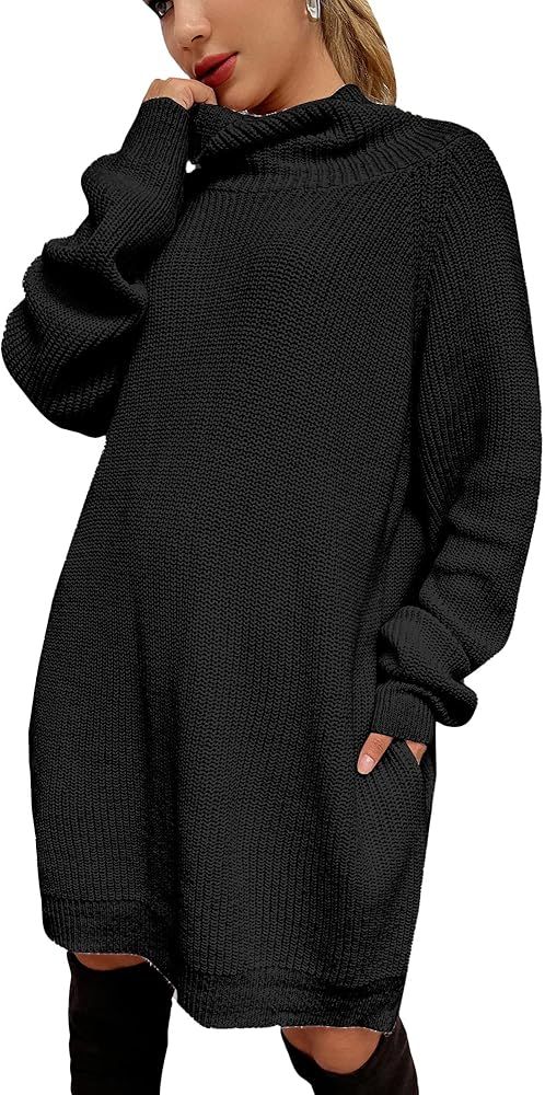 FASHIONMIA Winter Oversized Sweater Dress Long Pullovers Sweaters Turtleneck Heavy Warm Tops | Amazon (CA)