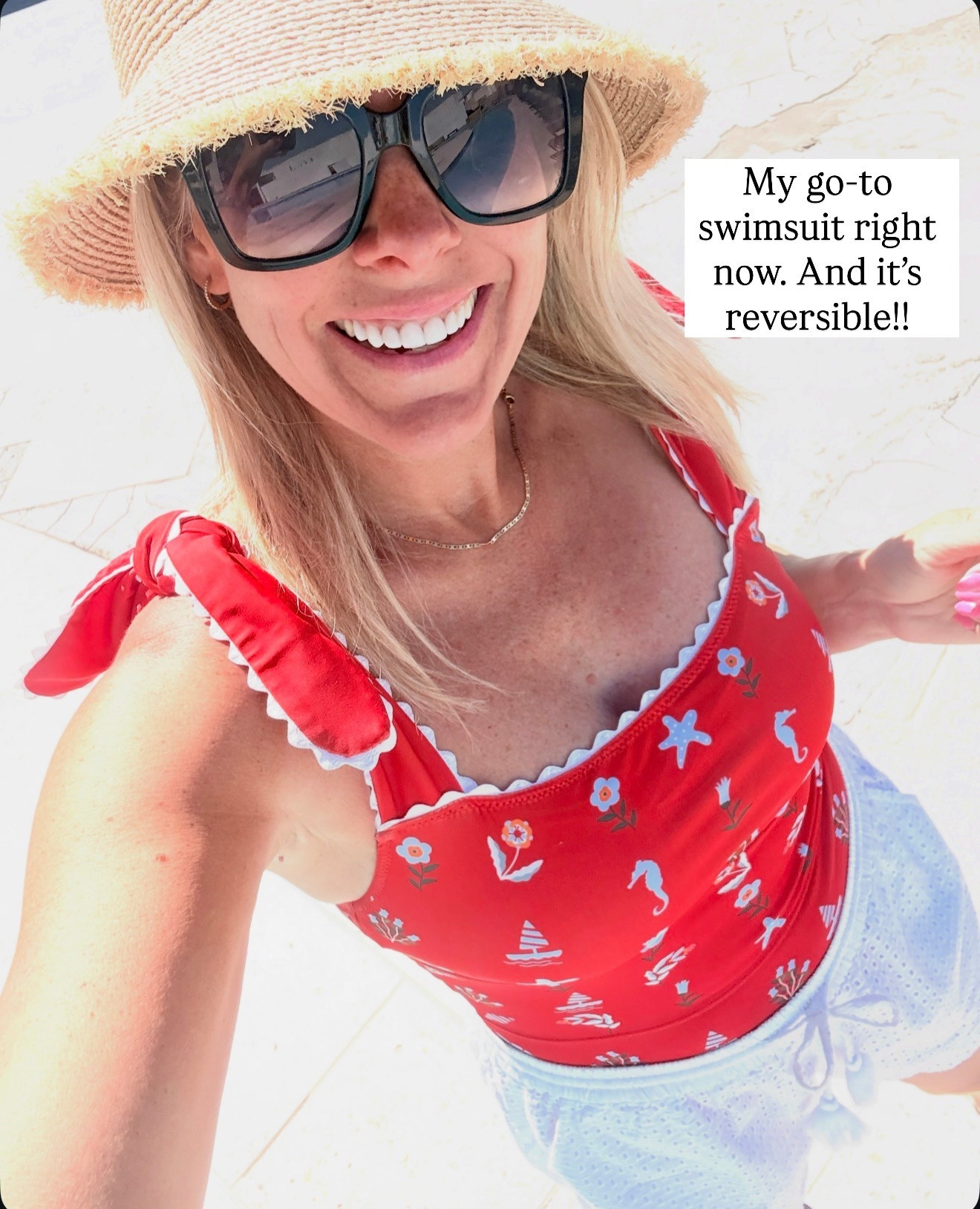 Swimsuit runs tts. Straw bucket hat. Black sunglasses 


#LTKootd #LTKOver40