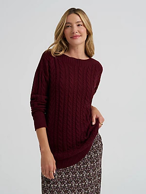 Women's Curved Hem Cable Knit Sweater | Lee Jeans