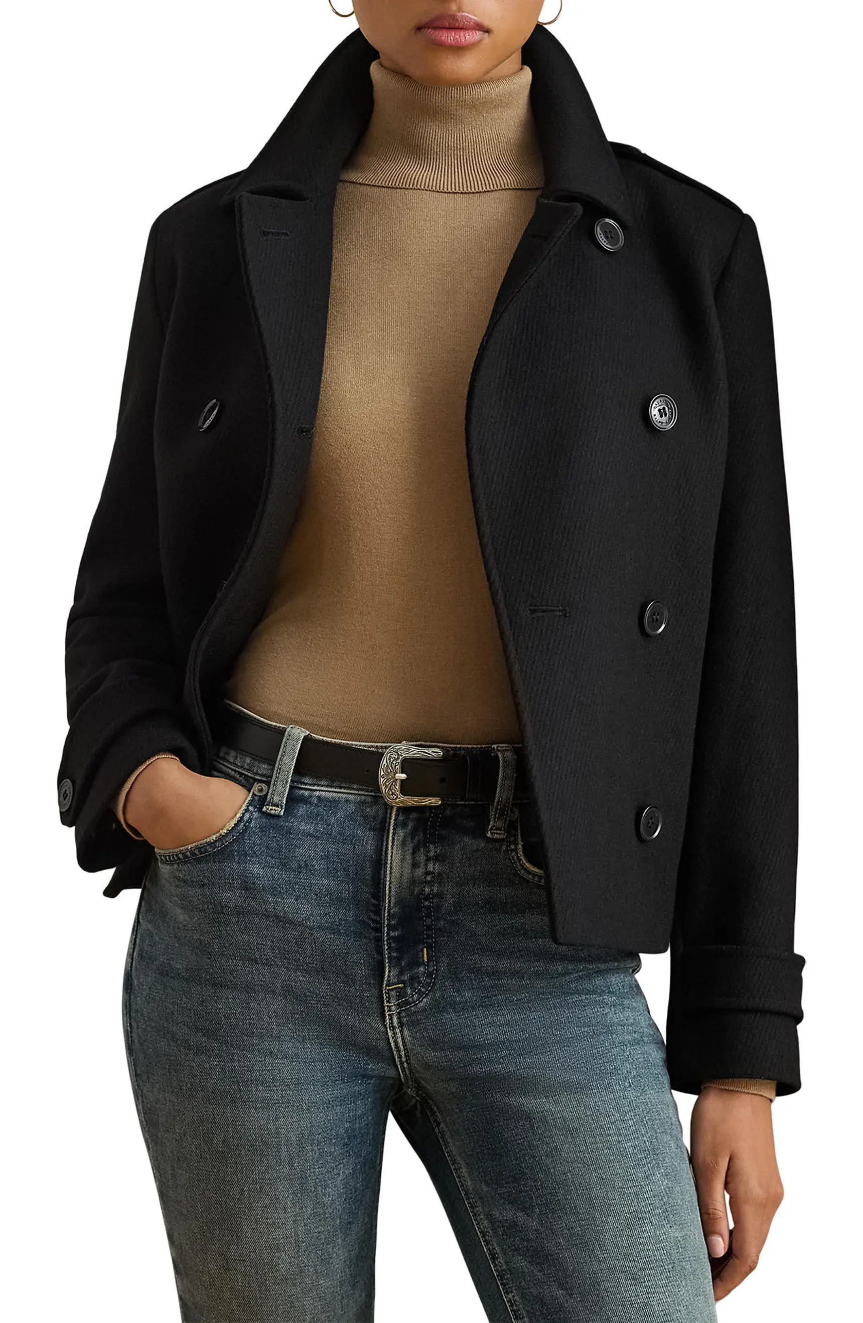 Lauren Ralph Lauren Double Breasted Wool Blend Twill Jacket | Nordstrom | Nordstrom
