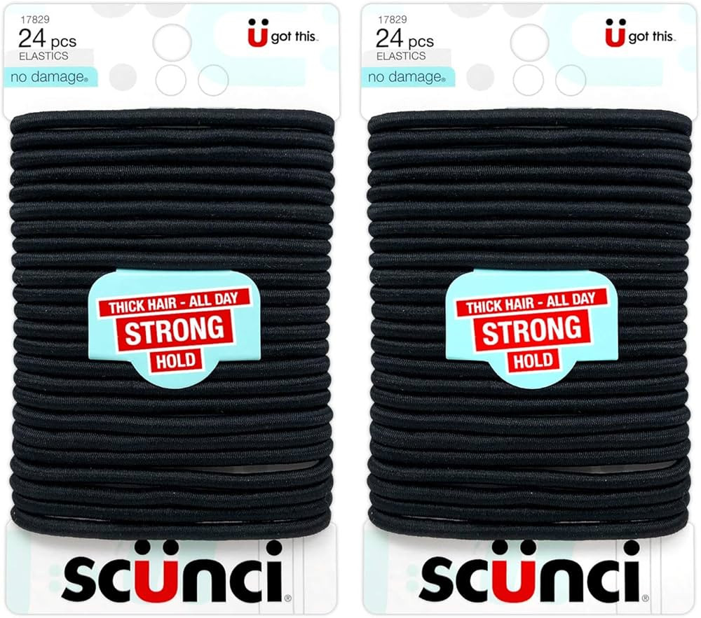 Scunci Thick Hair Black Elastics, All day strong hold No-Damage, 5mm thickness, 24-Pieces per pac... | Amazon (US)