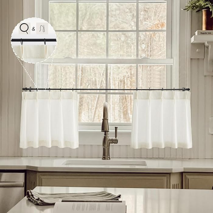 Valance Curtains18 inch Length for Cafe Curtains Pinch Pleat Farmhouse Curtains for Kitchen Windo... | Amazon (US)