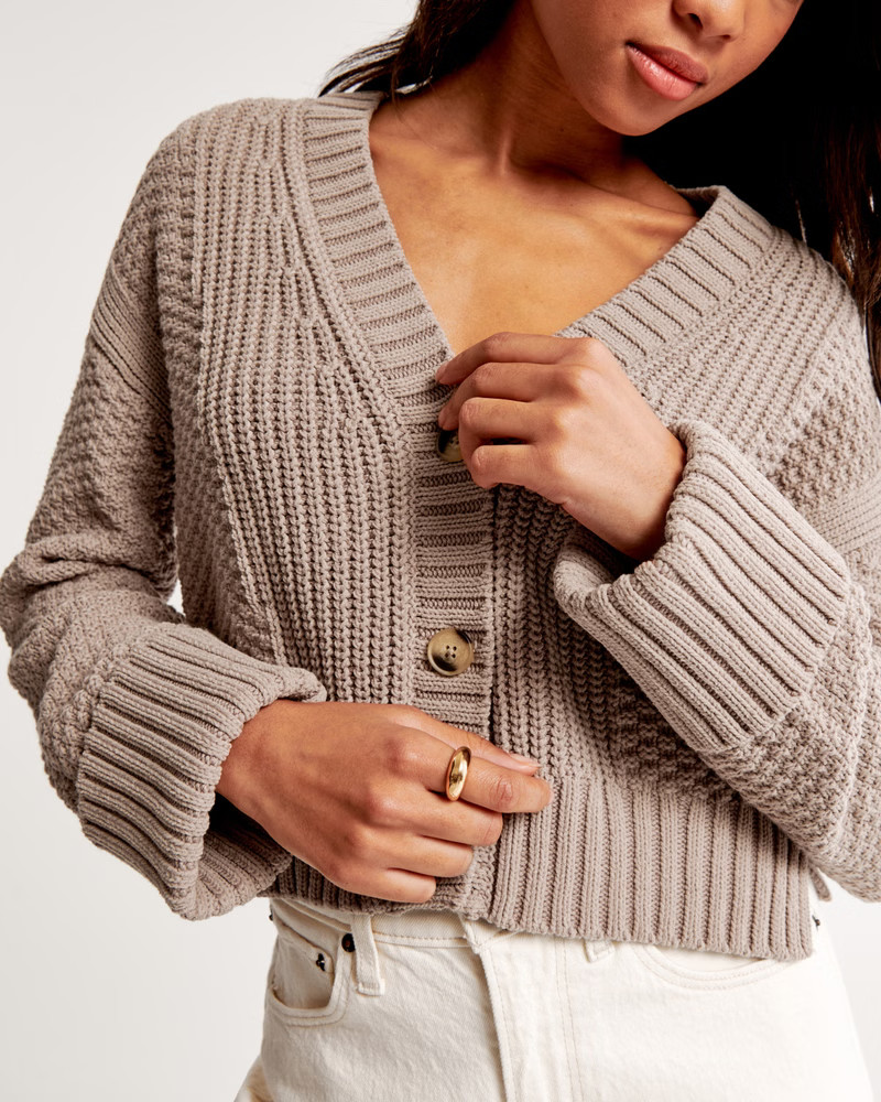Cotton-Blend Seed Stitch Cardigan | Abercrombie & Fitch (US)