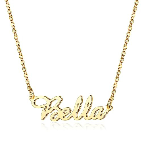 IEFLIFE Custom Bella Name Necklace Personalized, 14K Gold Plated Custom Name Necklace Personalized Jewelry Monogram Plate Name Necklace Gifts for Women | Amazon (US)