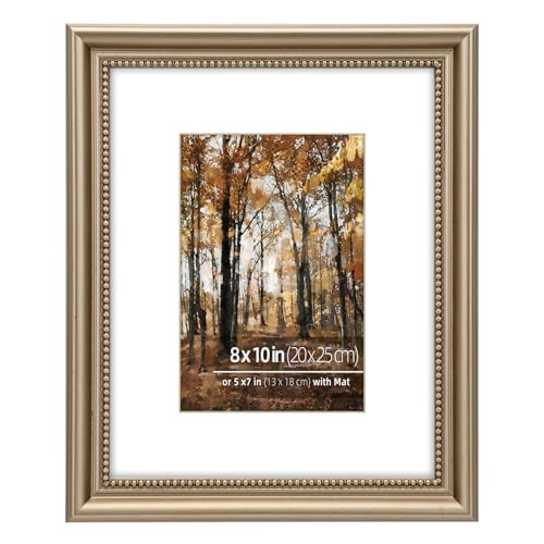 Eitida 8x10 in Wood Classic Gallery Picture Frame, Ornate Beaded Inner, Matted for 5x7 Photo, Tabletop or Wall Mount Display, Antique Champagne | Amazon (CA)