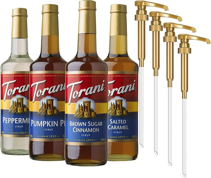 Torani Coffee Syrup, Pumpkin Pie, Brown Sugar Cinnamon, Salted Caramel, Peppermint, Syrup for Dri... | Amazon (US)