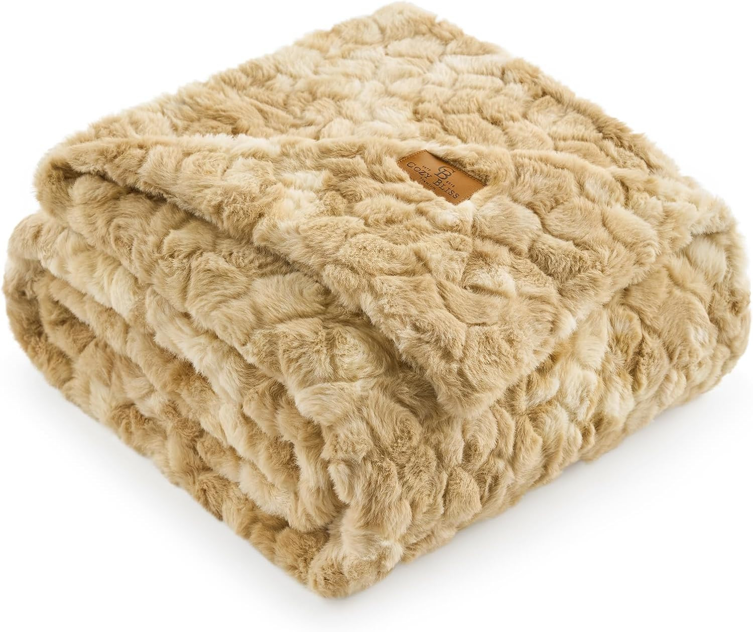 Cozy Bliss Faux Fur Throw Blanket for Couch, Fuzzy Soft Plush Thick Warm Fluffy Reversible Wave Textured Blanket for Sofa Bedroom Living Room, 55 * 70 Inches Tie-dye Khaki | Amazon (US)