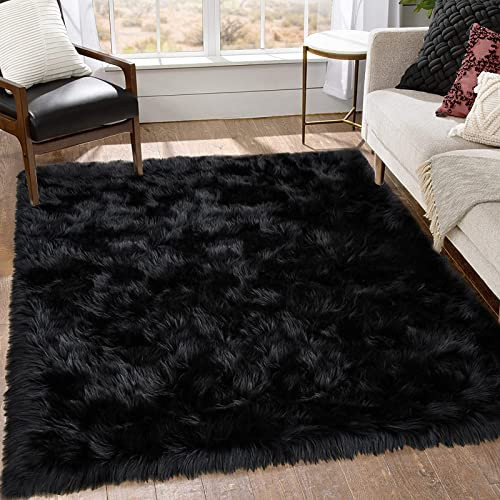 Goolela Shag Rug 6x9 Rugs for Living Room Black Fluffy Faux Sheepskin Fur Rug for Living Room Fuzzy Plush Large Rug for Bedroom Super Soft Shag Rug Home Decor, Rectangle | Amazon (US)