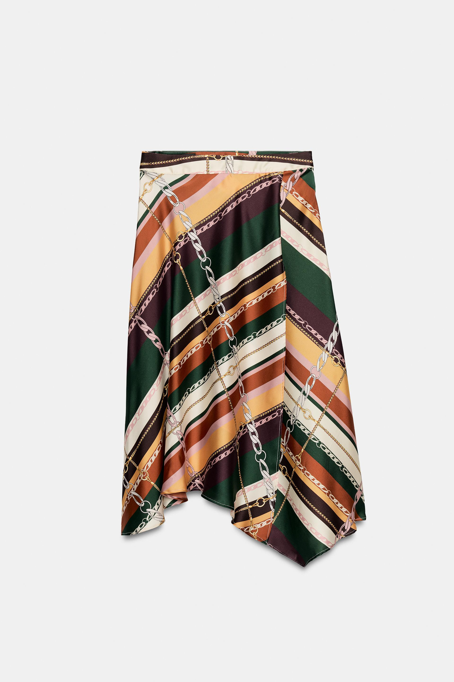 Zara - Printed Asymmetric Skirt - Multicolored - L - Woman | Zara US