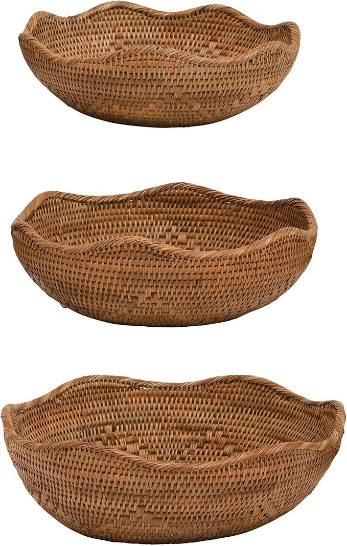 Bloomingville Decorative Hand-Woven Rattan, Set of 3 Bowl, Natural, 3 | Amazon (US)