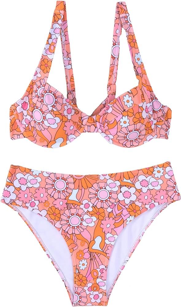 SHENHE Women's Underwire Bikini Floral Print Two Piece Bikini Set Swimsuit | Amazon (US)