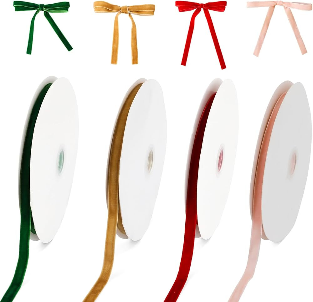 4 Rolls Christmas Velvet Ribbon, 3/8 in 20 Yard Vintage Green Velvet Christmas Tree Satin Ribbon ... | Amazon (CA)
