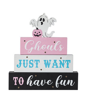 Glitzhome 11.75" Halloween Lighted Pink Wooden Ghost Block Word Sign - Macy's | Macy's