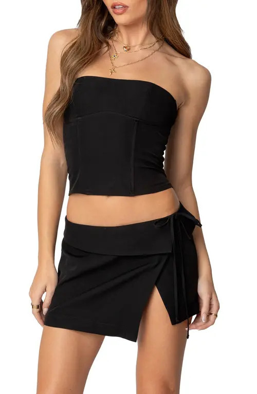 EDIKTED Selena Lace-Up Strapless Corset Top in Black at Nordstrom, Size Small | Nordstrom