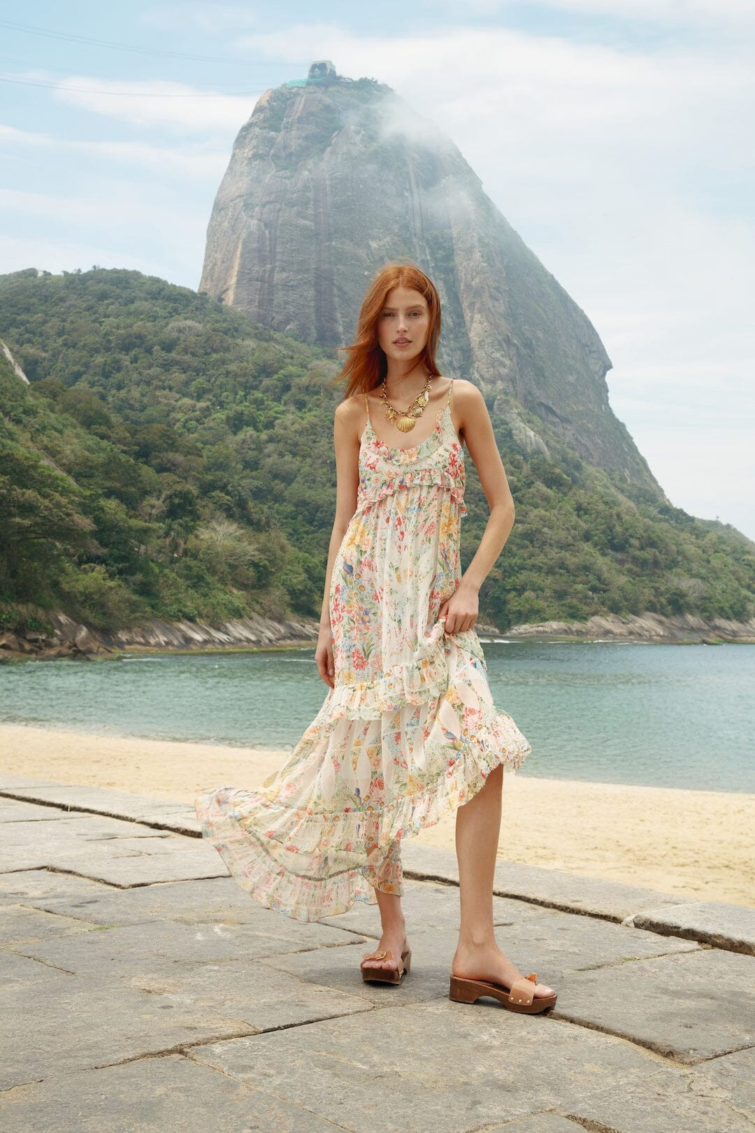 Multicolor Rendeira Ruffled Sleeveless Maxi Dress | FARM Rio | FarmRio (US)