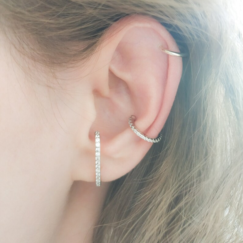 Cuff Stud Earring CZ Sterling Silver Lobe Cuff Earring CZ - Etsy | Etsy (US)