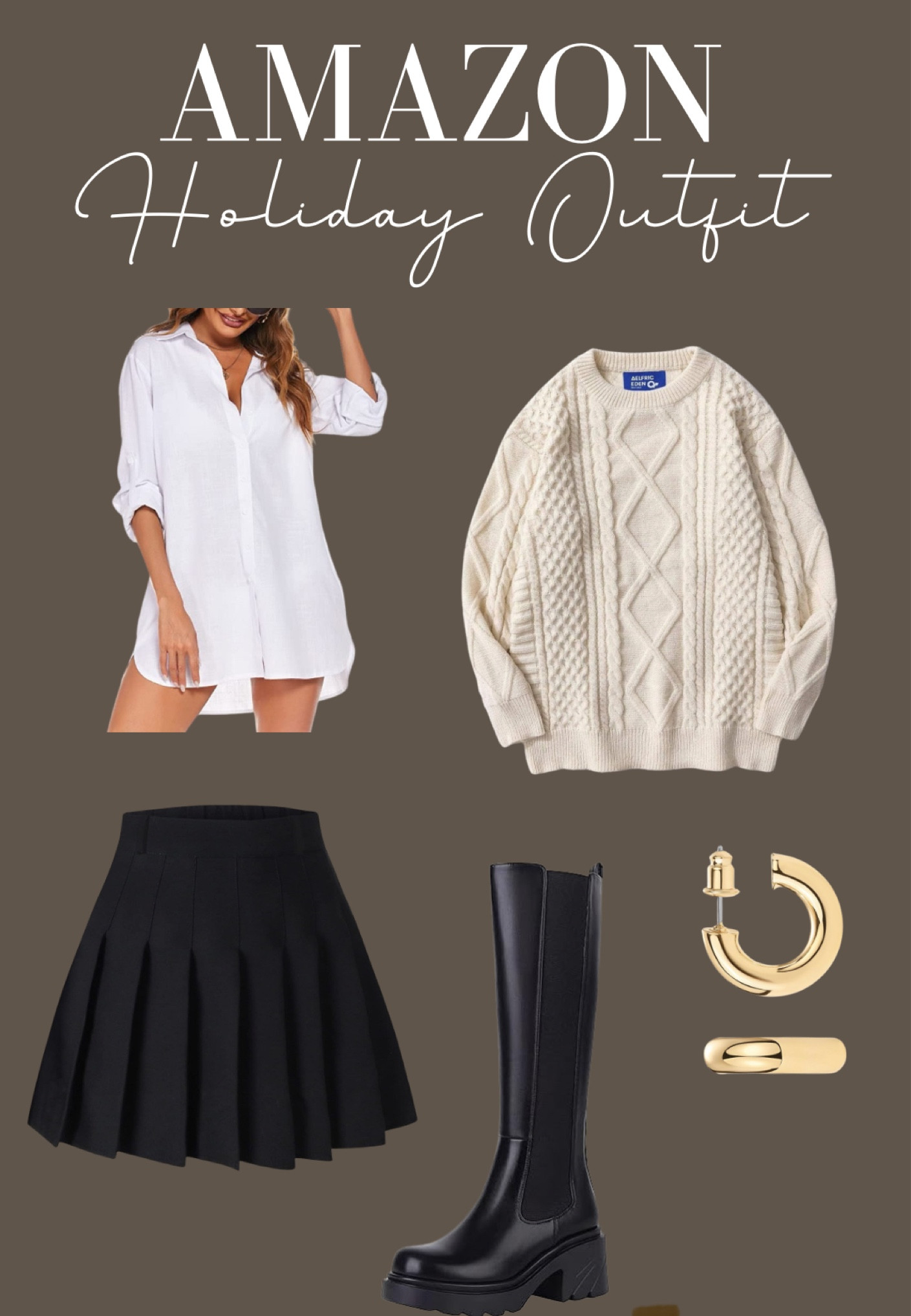 Holiday outfit @amazon 

#ltkfindsunder100 #ltkfindsunder50 #ltkshoecrush



Amazon fashion finds, Amazon finds, Amazon outfit, holiday Christmas outfit, Christmas outfit, gold earrings, gift guide for her, knitted sweater, bodysuit, button up collared shirt, pleated skirt, skirt, Amazon women’s clothes, Amazon outfit, black chunky boots, black boots, oversized shirt, oversized sweater 


#LTKstyletip #LTKSeasonal #LTKHoliday