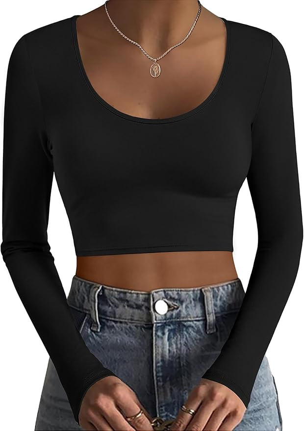 Ekouaer Long Sleeve Crop Tops for Women Scroop Neck Lightweight Basic Base Layer Soft Thermal Und... | Amazon (US)