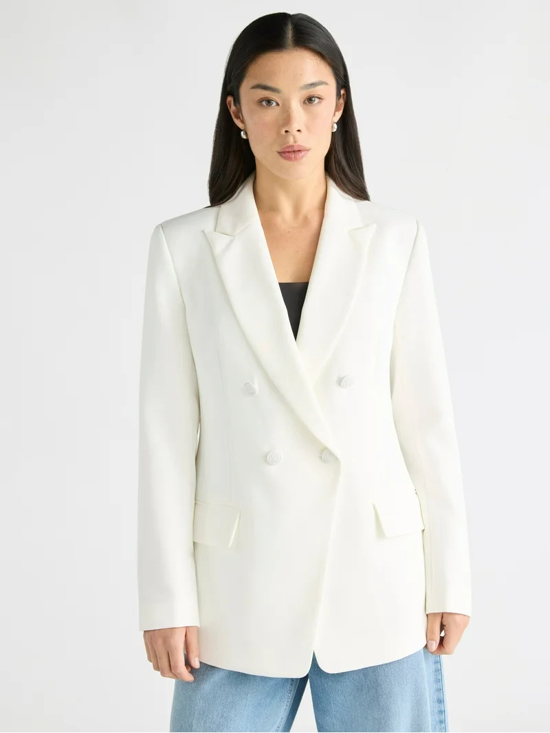 Scoop Women's Slim Fit Double Breasted Blazer, Sizes XS-XXL | Walmart (US)