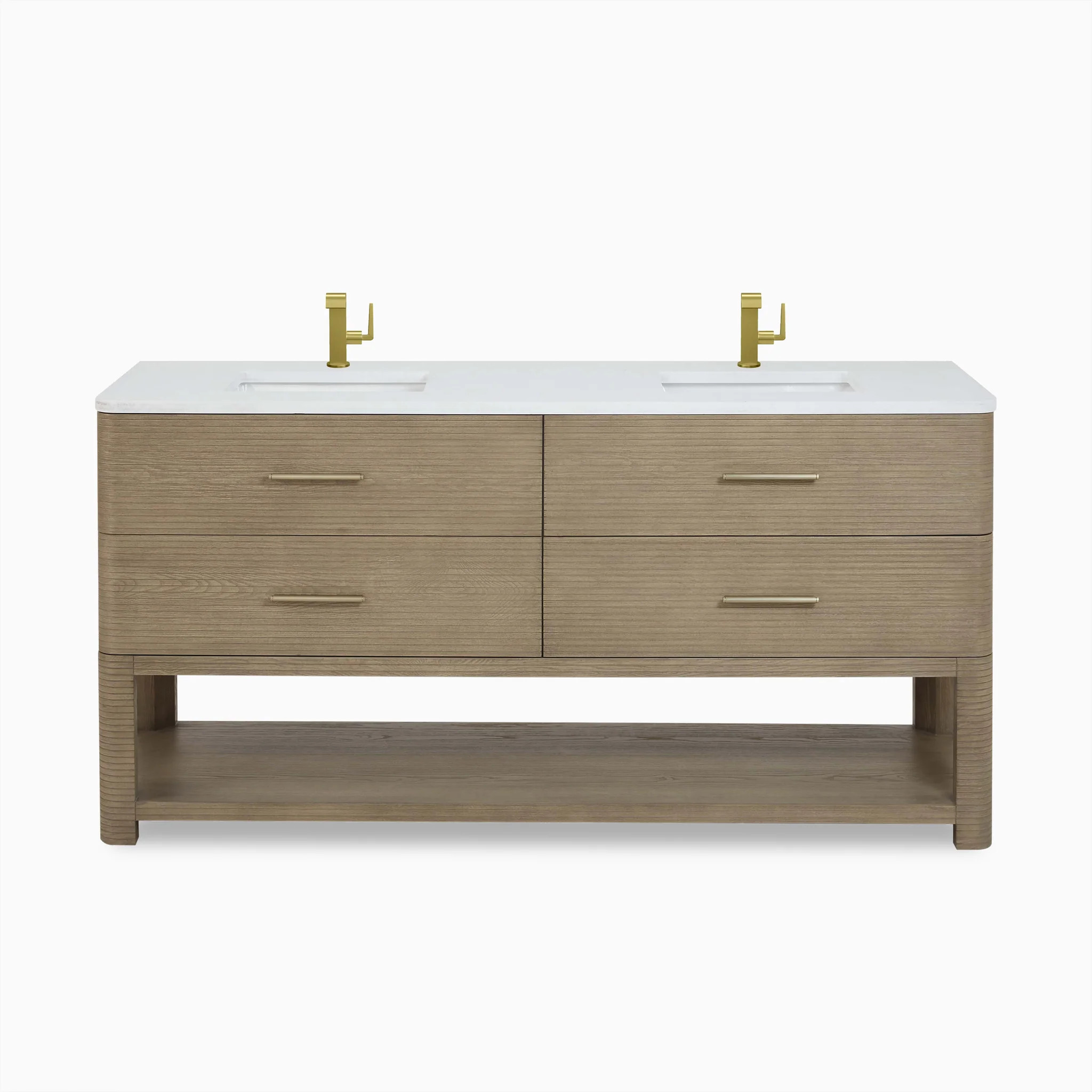 Paxton 72" Double Vanity in Pebble Oak with 3 cm White Zeus Quartz Top | Edward Martin