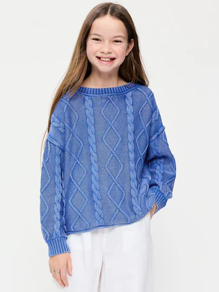 Oversized Long-Sleeve Cable-Knit Sweater for Girls | Old Navy (US)