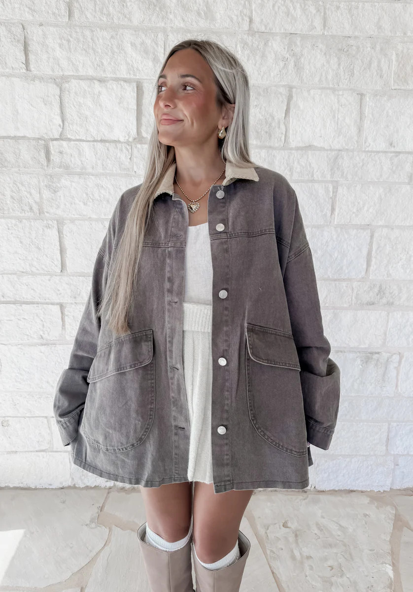 Nina Oversized Jacket - Grey/Khaki | CK Squared Boutique