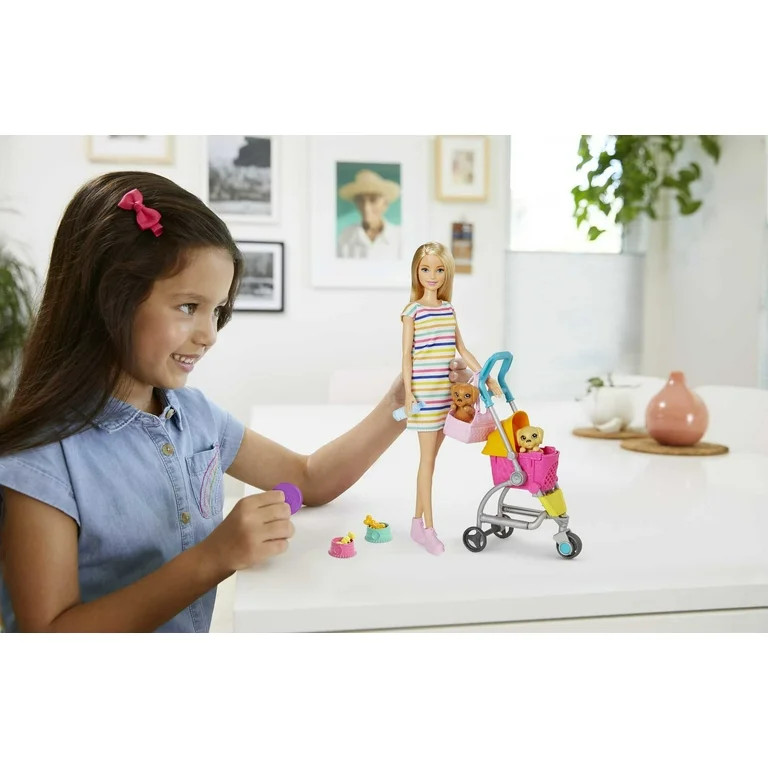 Barbie Stroll & Play Pups Playset with Blonde Doll, Transforming Stroller, 2 Pets & Accessories | Walmart (US)