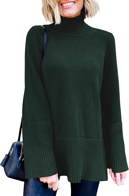ANRABESS Womens Trendy Sweaters Pullover Turtleneck Oversized Long Sleeve Split Hem Casual Knit S... | Amazon (US)