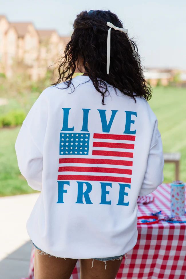 Live Free White Oversized Graphic Sweatshirt | Pink Lily