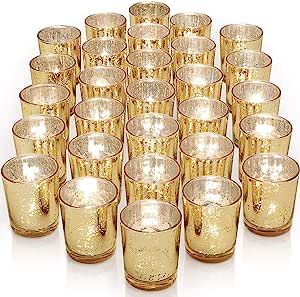 LETINE Gold Votive Candle Holders Set of 36 - Speckled Mercury Gold Glass Candle Holder Bulk - Id... | Amazon (US)