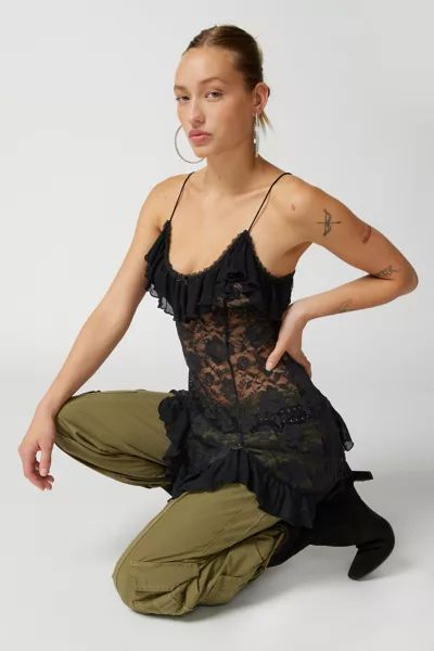 Out From Under Rouge Sheer Lace Mini Dress | Urban Outfitters (US and RoW)