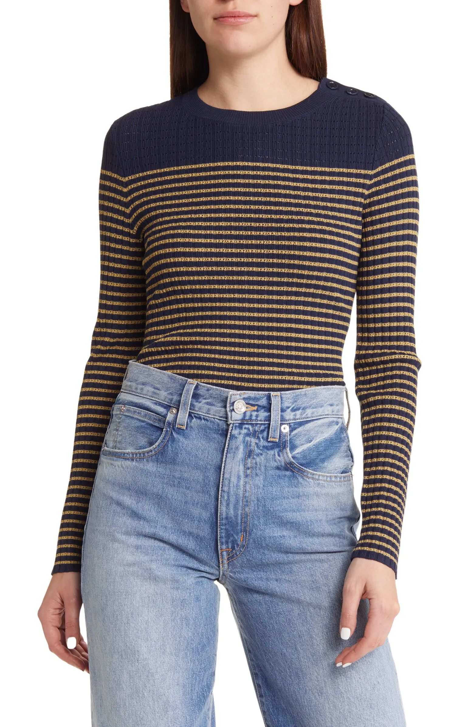 Stripe Pointelle Crewneck Sweater | Nordstrom
