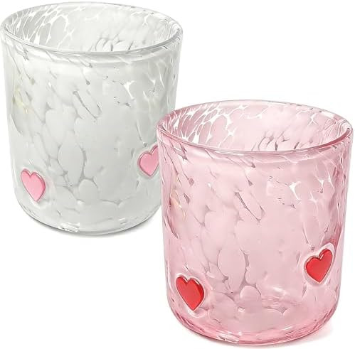 YinNorth 2 Pcs Valentine Icon Juice Glass 14oz Heart Drinking Cocktails Glasses Cute Pink White S... | Amazon (US)