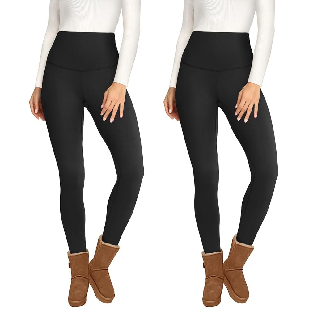 2 Pack Fleece Lined Leggings for Women - Thermal Winter Warm Tights Tummy Control High Waisted Wo... | Amazon (US)
