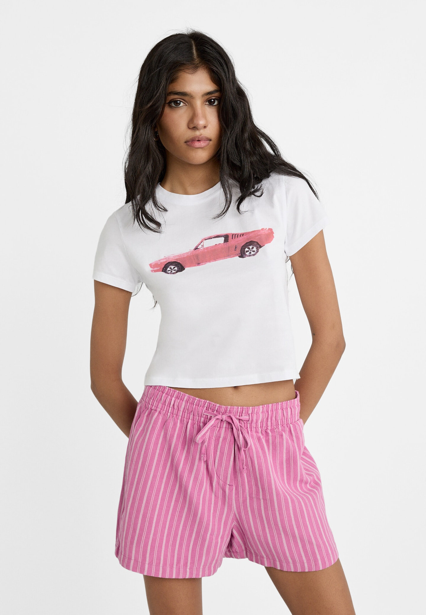 Flowing striped linen blend shorts | Stradivarius (UK)