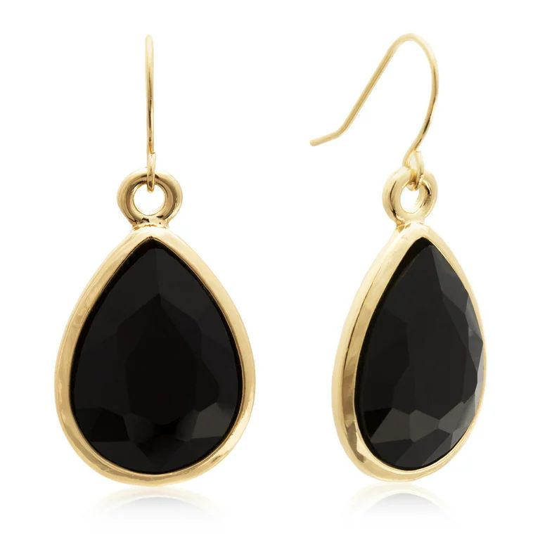 SuperJeweler 18 Carat Pear Shape Black Onyx Crystal Earrings, Gold Overlay for Women | Walmart (US)