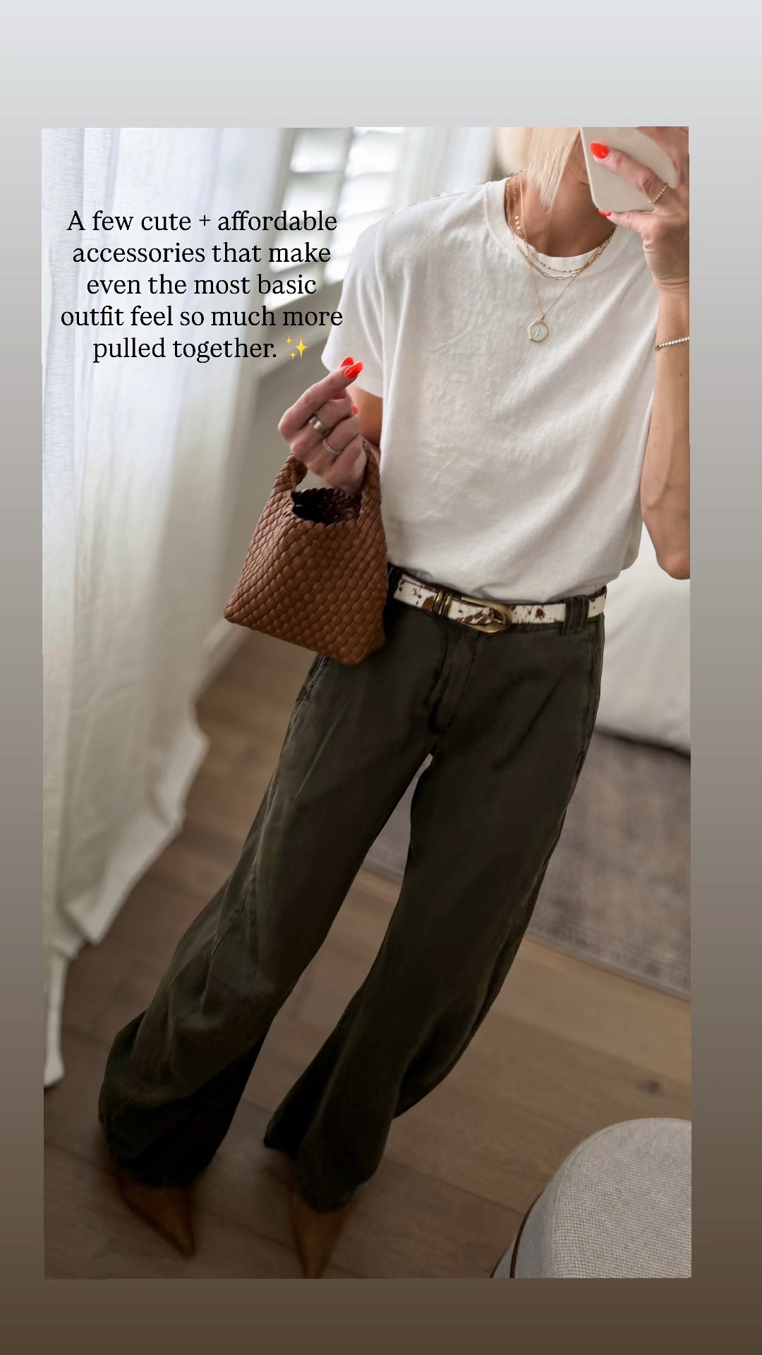 Simple accessories to elevate your basic outfits. 
Sized up in white tee to a large, and pants fits tts: wearing 4 long
Tall girls — over 5’7” the long length is perfect.

#LTKootd #LTKmomlife #LTKOver40