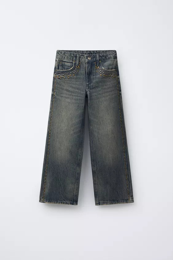WIDE LEG JEANS WITH STUDS | Zara US