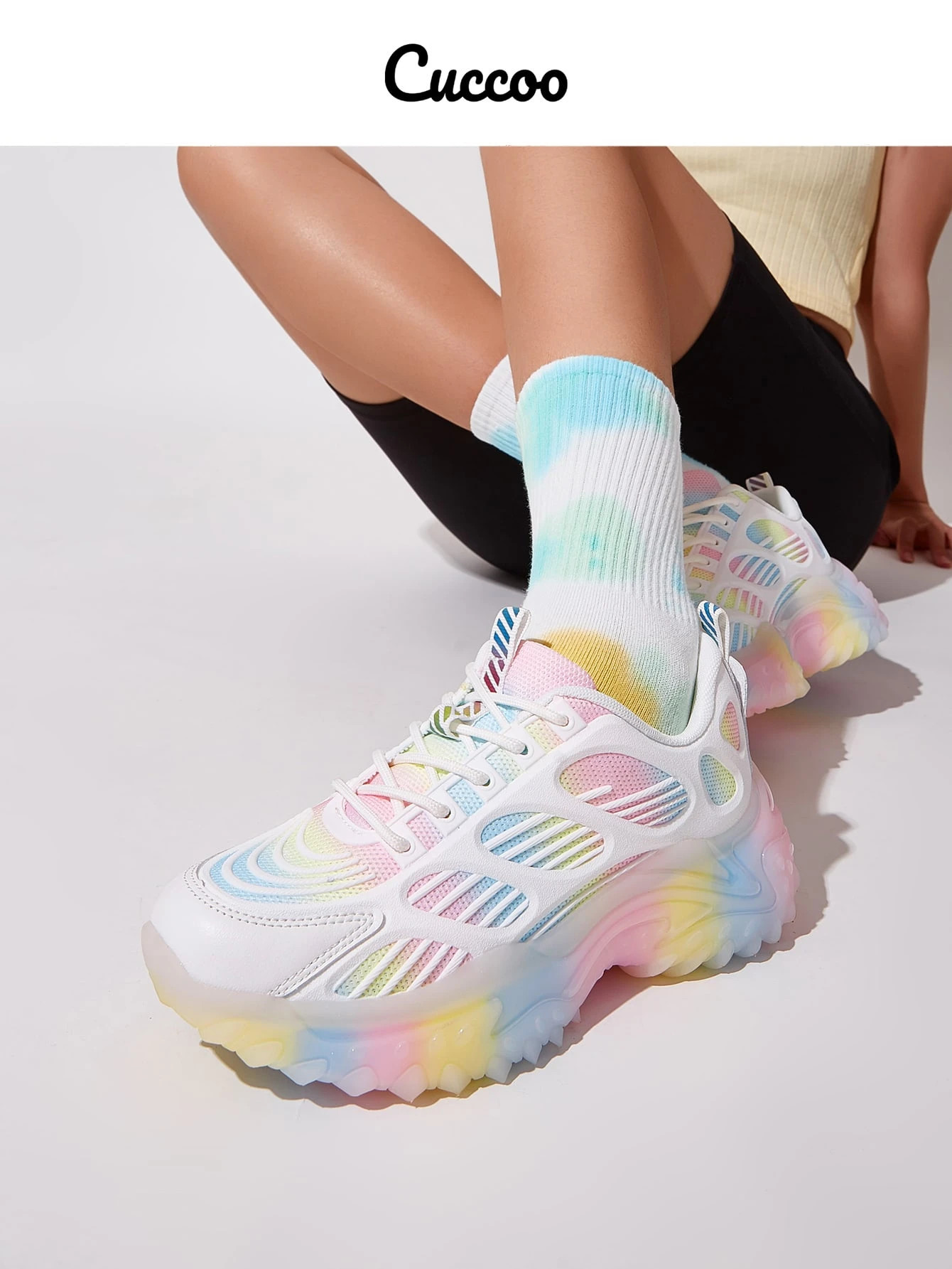 Cuccoo Ombre Lace Up Front Chunky Trainers | SHEIN