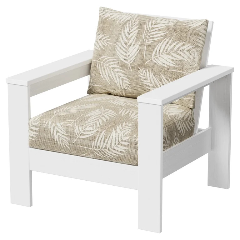 Better Homes & Gardens Ezra Outdoor HDPE Club Chair, White with Neutral Palm Cushions - Walmart.c... | Walmart (US)