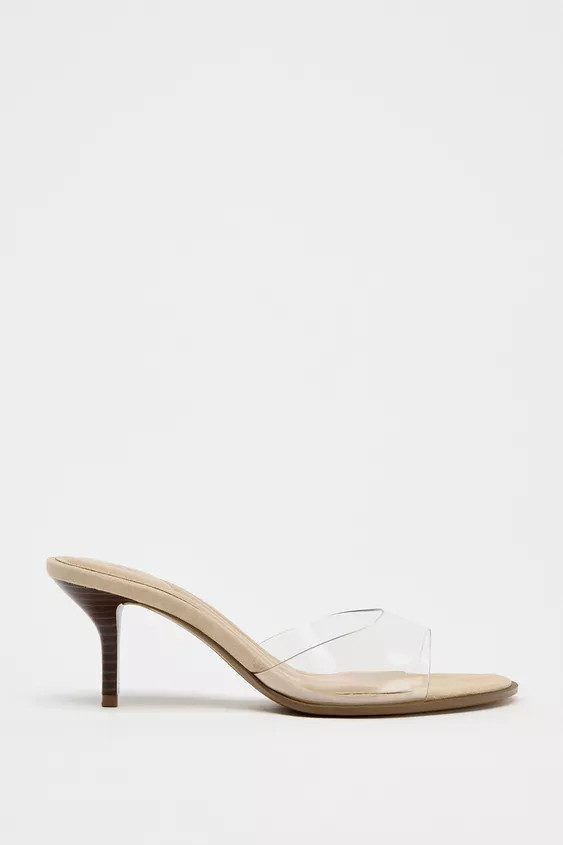 Heeled mule sandals. Vinyl strap. Soft effect sole. Thin high heel. Squared toe.Heel height: 2.8 ... | Zara US