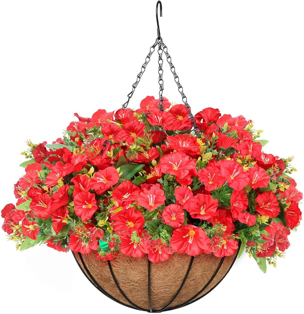 Artificial Hanging Flowers Basket, Fake Plants, for Spring Summer Outdoor Decoration, Faux Silk P... | Amazon (US)
