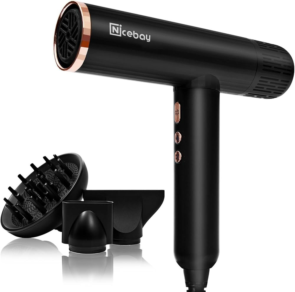 Nicebay Ionic Hair Dryer with Diffuser, Professional Blow Dryer with 3 Attachments, 110000RPM Hig... | Amazon (US)