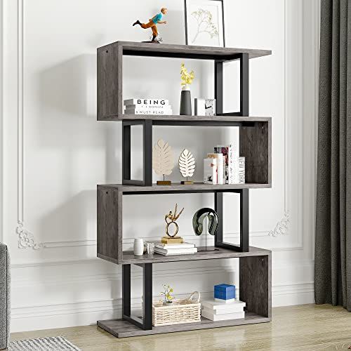 YITAHOME 5-Tier Bookshelf, S-Shaped Z-Shelf Bookshelves and Bookcase, Industrial Freestanding Mul... | Amazon (US)