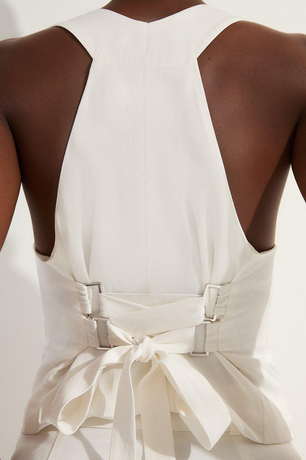 Tailored Viscose Linen Corset Back Detail Waistcoat | Karen Millen UK + IE + DE + NL