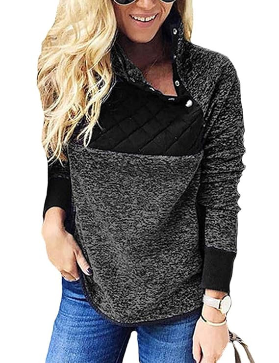 Romanstii Women Fleece Pullover Sweatshirt Oblique Button Neck Long Sleeve Warm Casual Coat Outwe... | Amazon (US)