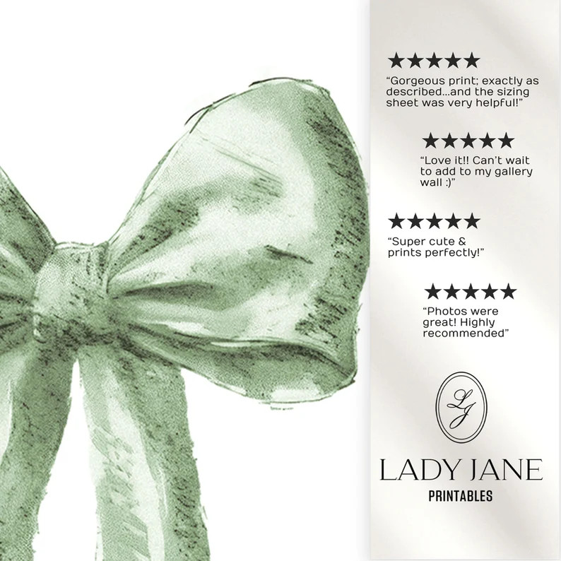 Sage Green Preppy Bow Square Printable, Aesthetic Wall Art, Teen Room Decor, College Apartment Ae... | Etsy (US)