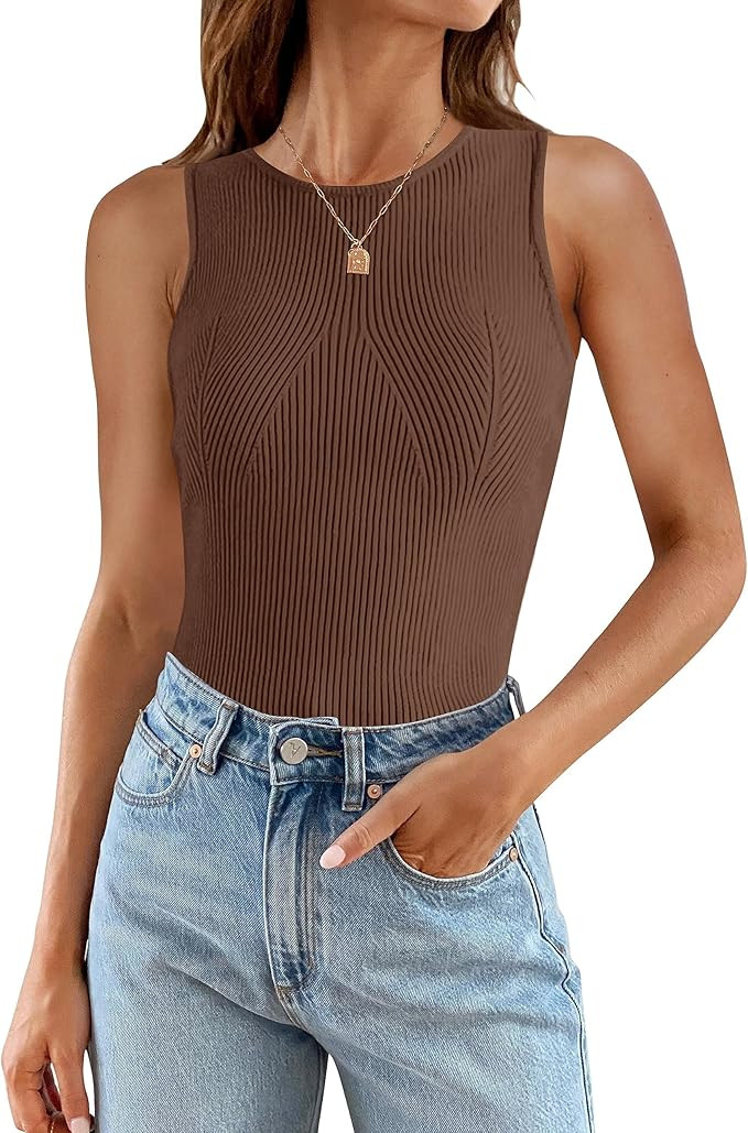 ZESICA Womens 2025 Ribbed Tank Tops Summer Sleeveless High Neck Casual Slim Fitted Basic Knit Shi... | Amazon (US)